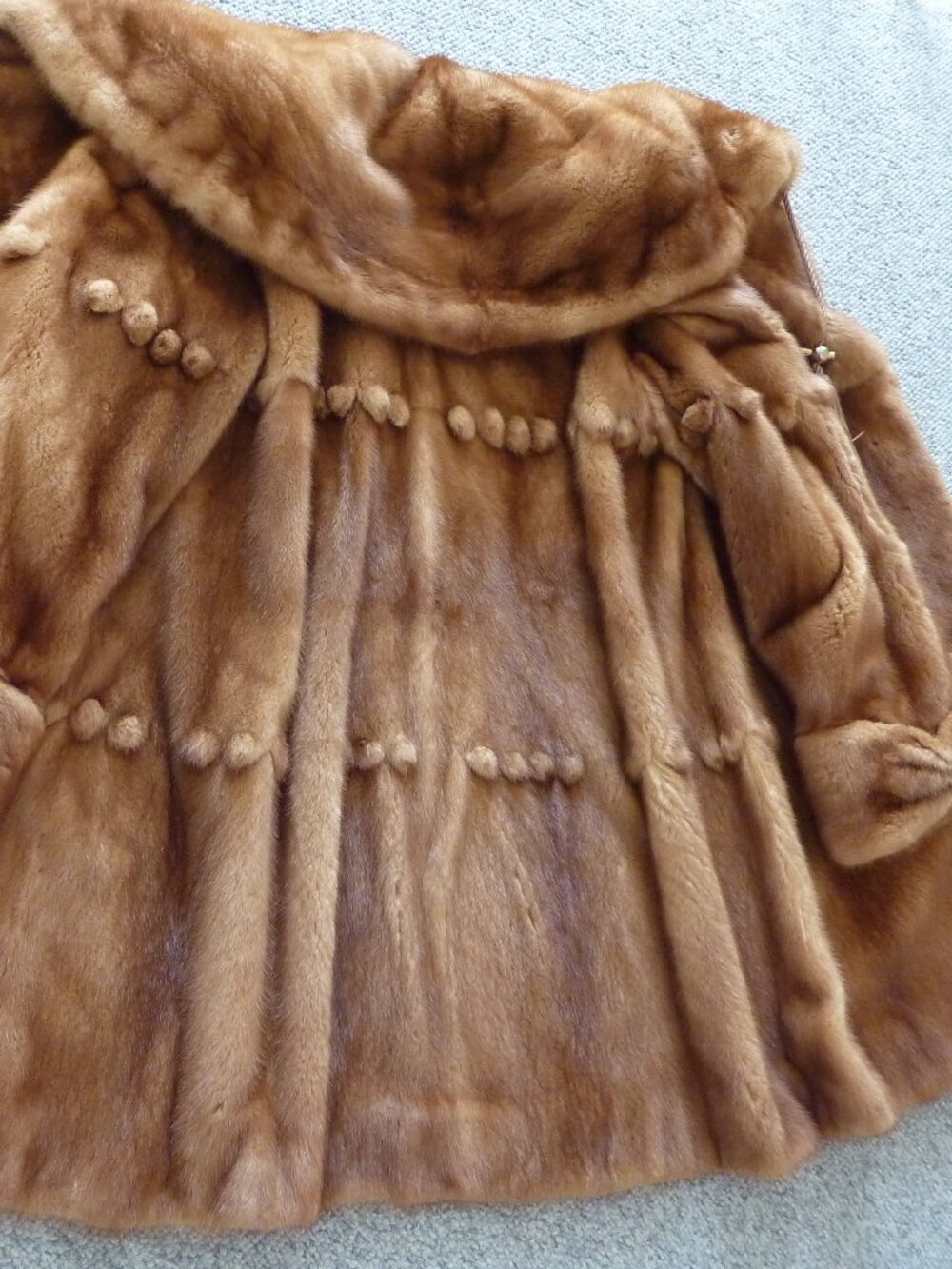 $11,500 MINK FUR Coat Jacket Stroller Half hood Whiskey Brown 44 12 L STUNNING!